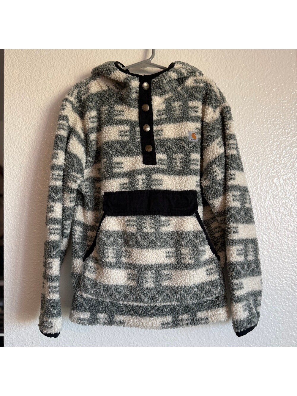 Carhartt Girls’ Small 8 Sherpa Fleece Hoodie Gray White All Over Print NWOT!